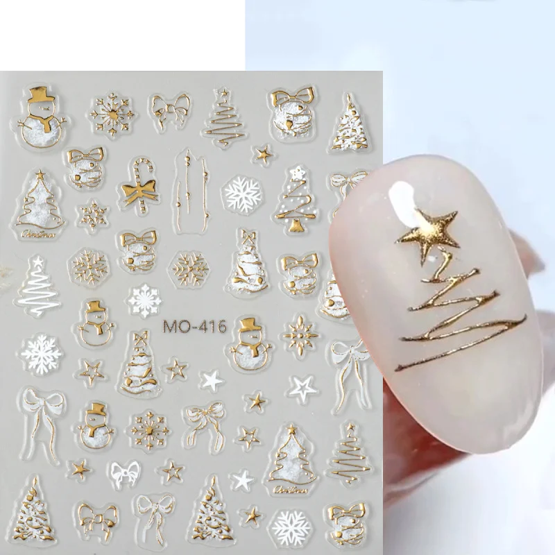Nail Art Xmas Tree - Gold Christmas Nail Art Stickers Y2K