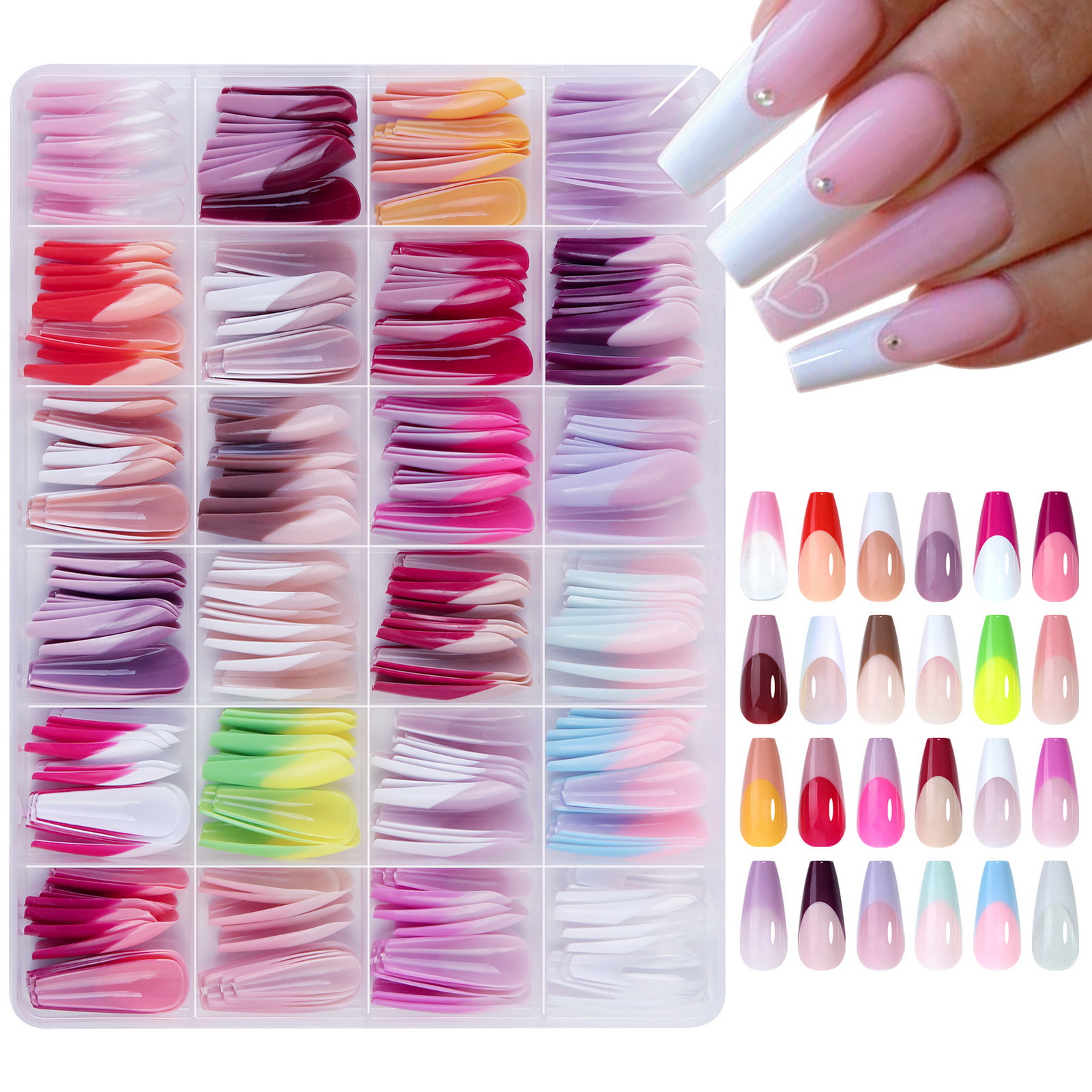 Nail Art Full Color - 288Pcs Colorful French Tips Fake Nails