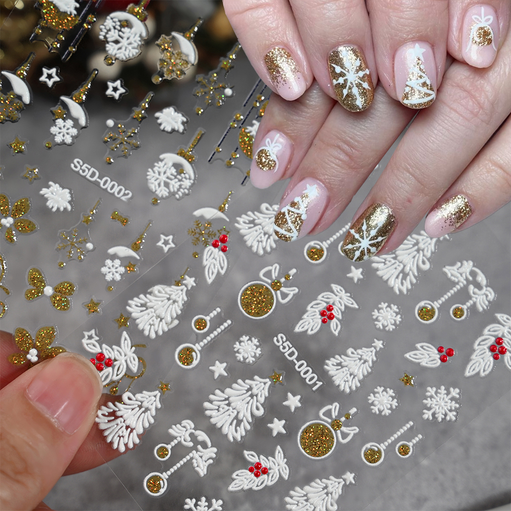 Nail Art Xmas Tree - 5D Gold Silver Glitter Christmas Nail