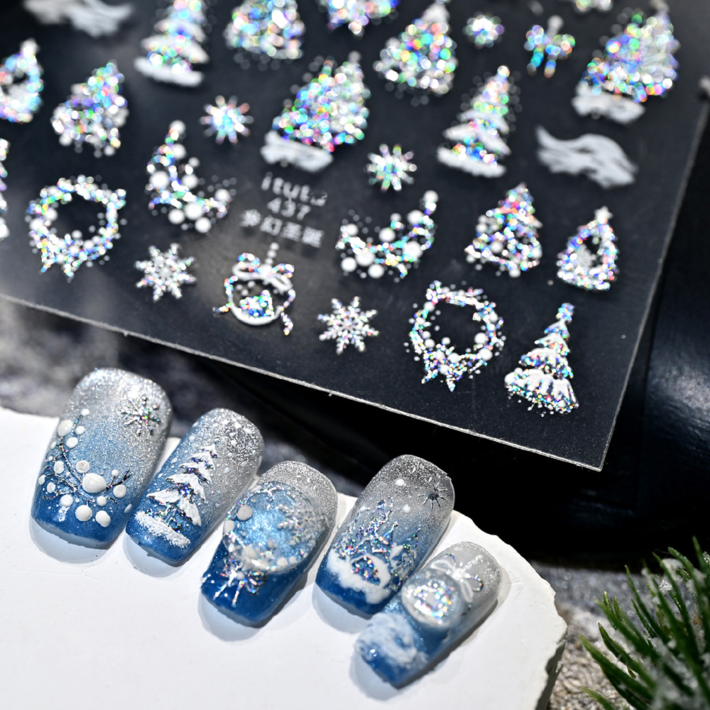 Nail Art Xmas Tree - 1pcs Luxury Bronzing-5D Christmas Nail Art