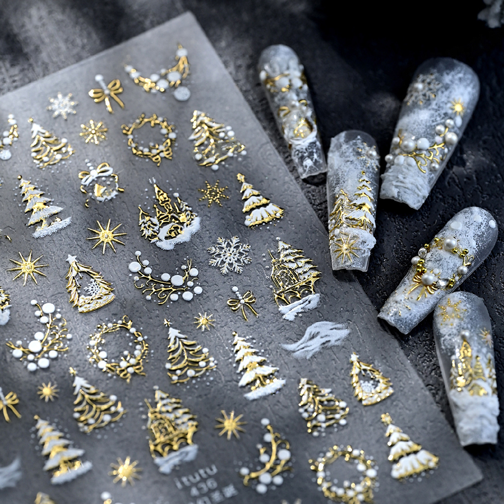 Nail Art Xmas Tree - 5D Embossed Sparkling White Snow Christmas