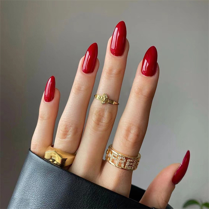 Nail Art Full Color - 24Pcs/Set Medium Long Solid Color Press