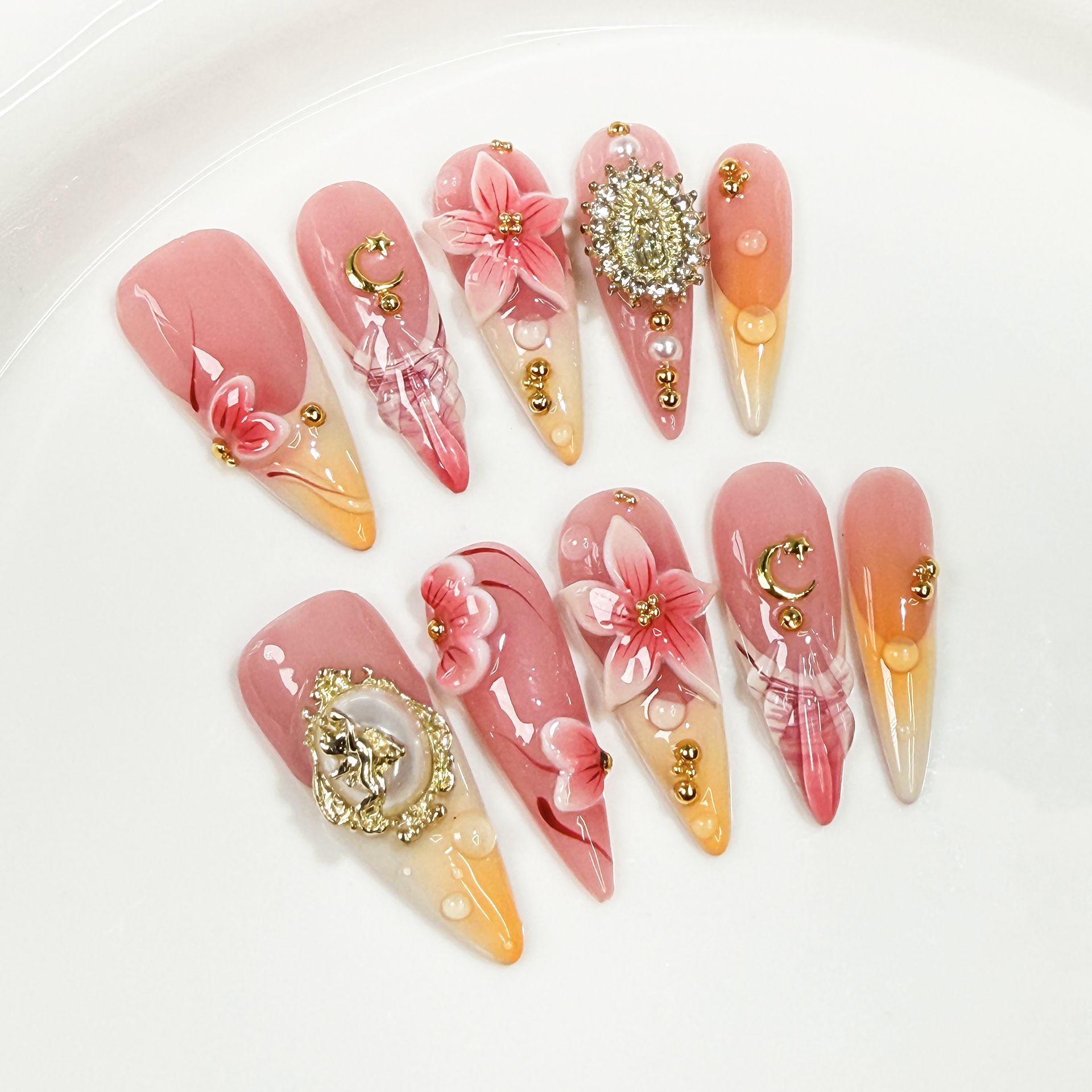 Nail Art Design - 10Pcs Retro Long Stiletto Fake Nail