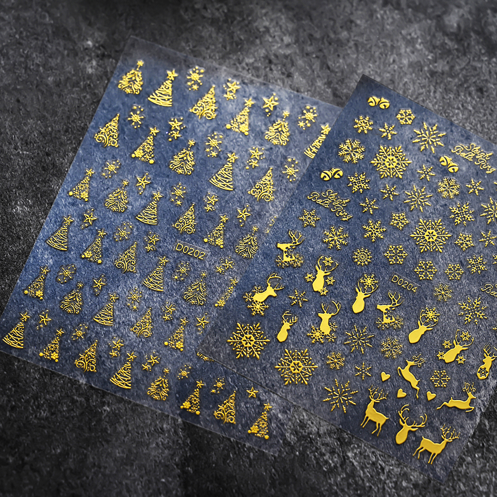 Nail Art Xmas Tree - 1pc 3D Bronzing Gold Christmas Nail