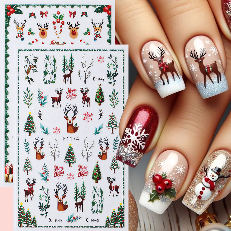 Nail Art Xmas Tree - 2pcs Festive Christmas Nail Stickers Winter