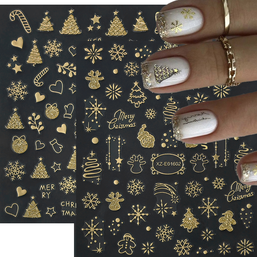Nail Art Xmas Tree - 2pcs Luxury Gold Christmas 3D Nail
