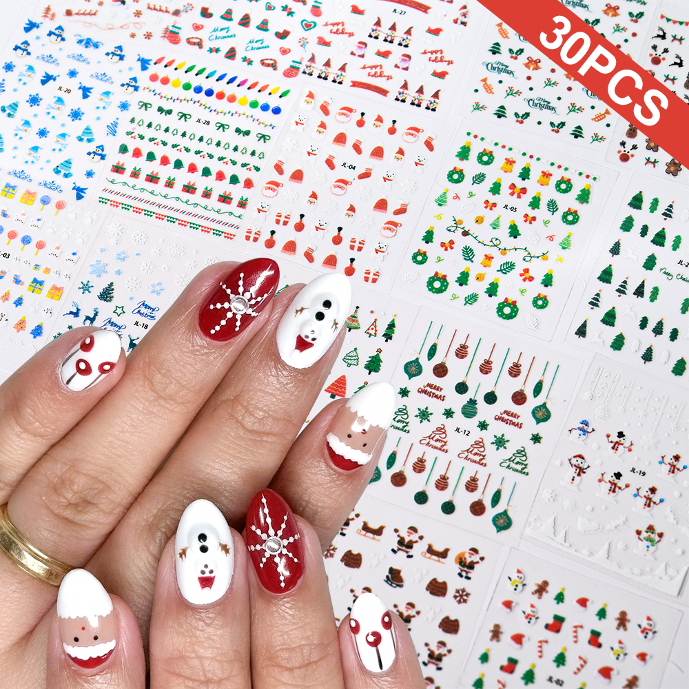 Nail Art Xmas Tree - 30pcs Cute Cartoon Snowman Christmas Nail