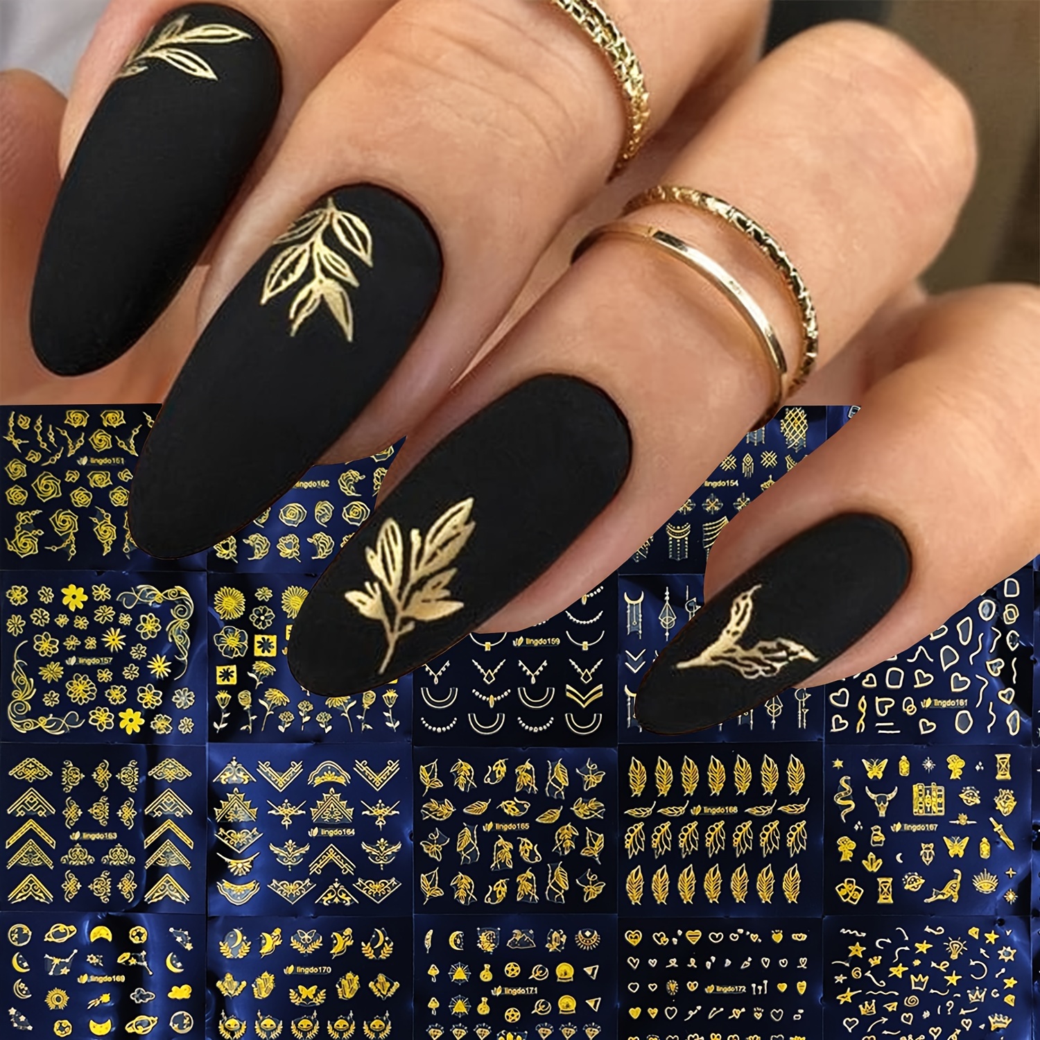 Nail Art Leopard - 30 Sheets Gold Flowers Nail Stickers,Gold