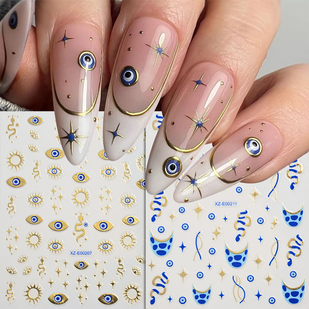 12Pcs 3D Bronzing Blue Evil Ey - đánh giá và giá Nail Art Leopard