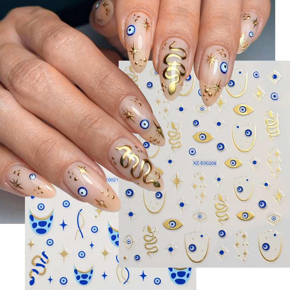 12Pcs 3D Bronzing Blue Evil Ey - đánh giá và giá Nail Art Leopard