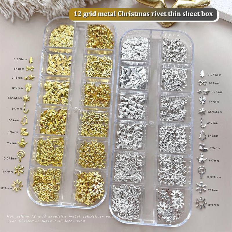 12 Grids Christmas Metal Slice - đánh giá và giá Nail Art Xmas Tree