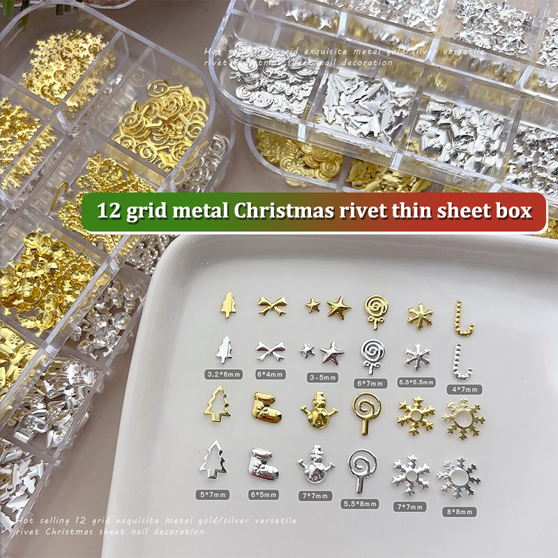 12 Grids Christmas Metal Slice - đánh giá và giá Nail Art Xmas Tree