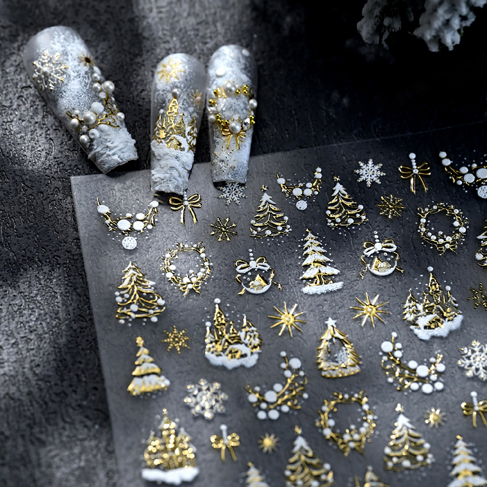 5D Embossed Sparkling White Sn - đánh giá và giá Nail Art Xmas Tree