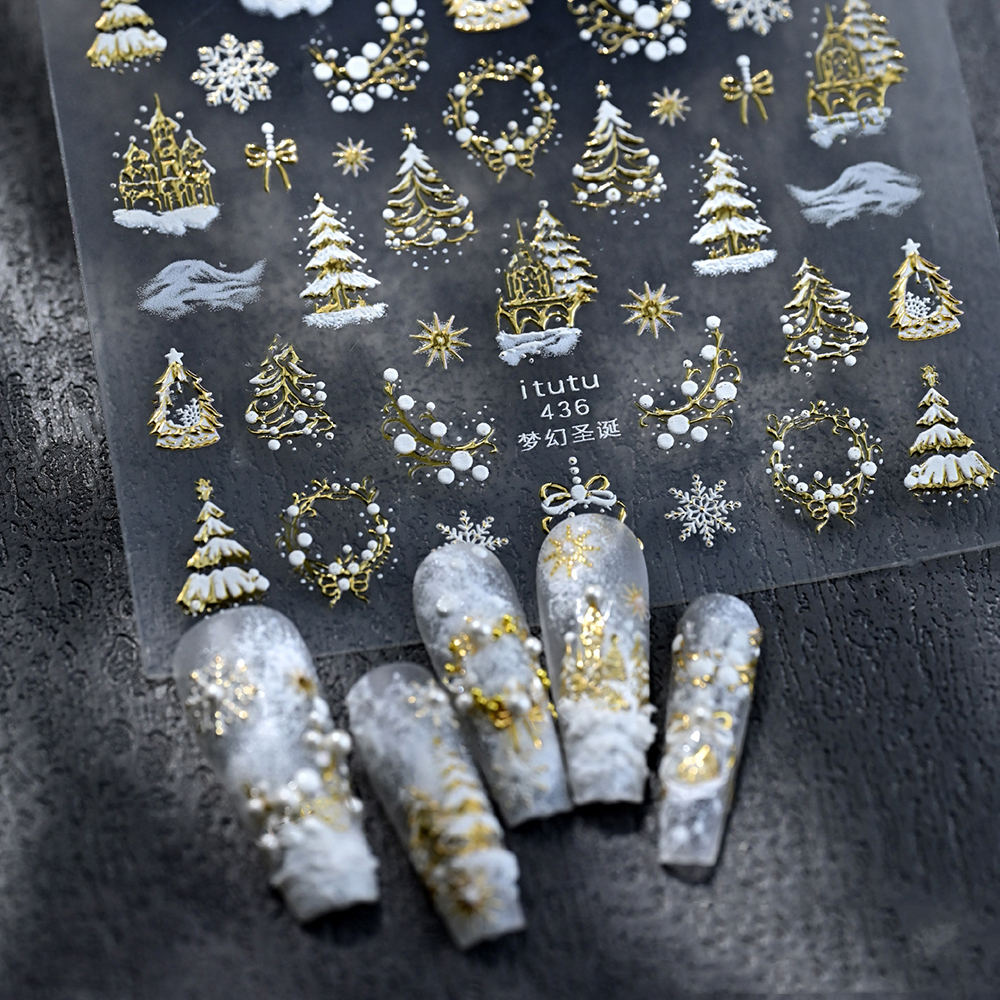 5D Embossed Sparkling White Sn - đánh giá và giá Nail Art Xmas Tree