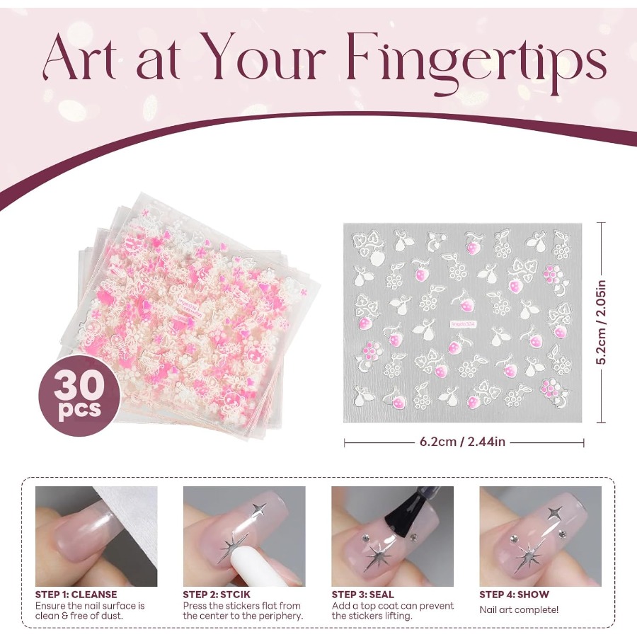 30 Sheets 3D Self Adhesive Flo - đánh giá và giá Nail Art Design