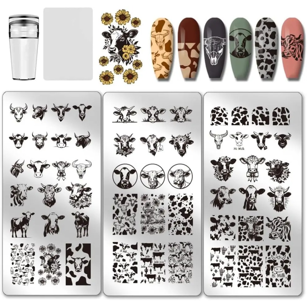 3pcs Cow-Theme Nail Stamping P - đánh giá và giá Nail Art Leopard
