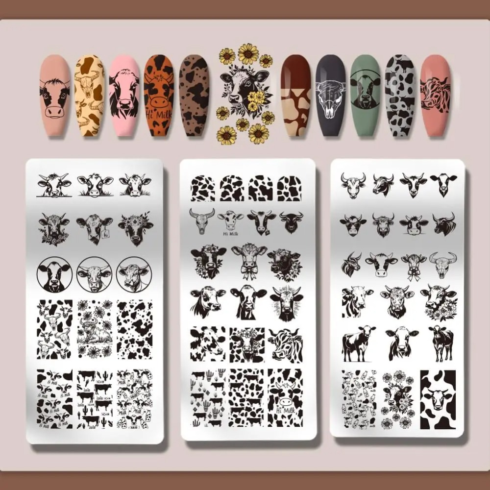 3pcs Cow-Theme Nail Stamping P - đánh giá và giá Nail Art Leopard