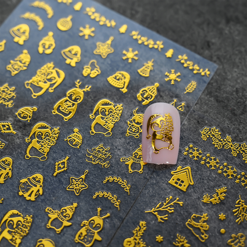 1pc 3D Bronzing Gold Christmas - đánh giá và giá Nail Art Xmas Tree