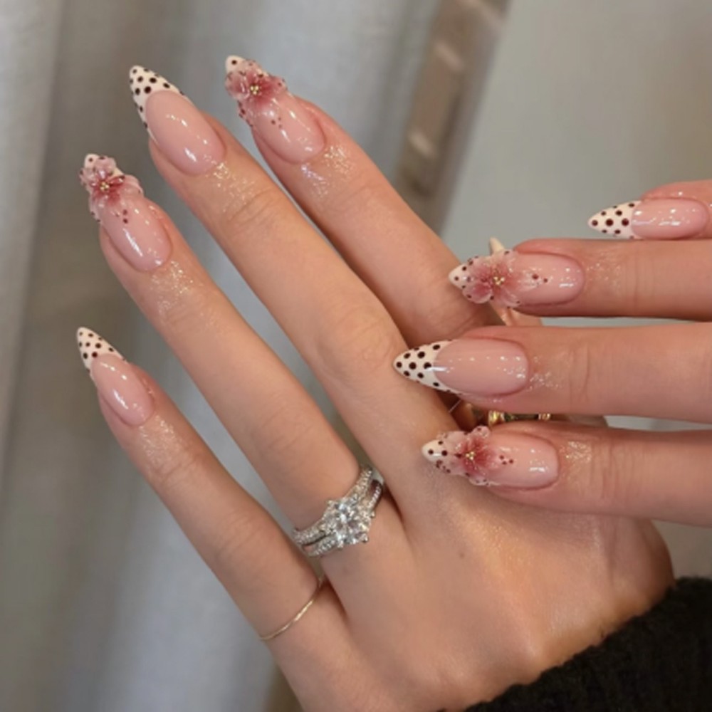 24pcs Nude Pink 3D Flower Pres - đánh giá và giá Nail Art Design