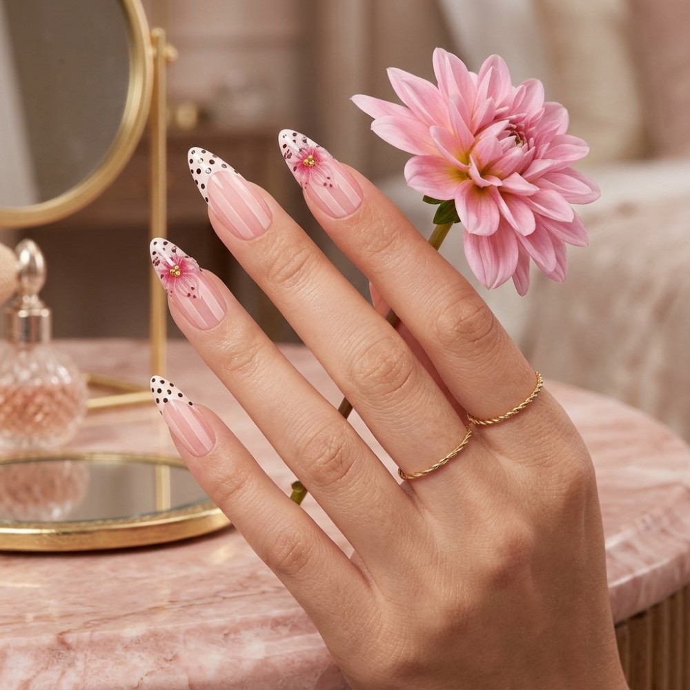 24pcs Nude Pink 3D Flower Pres - đánh giá và giá Nail Art Design