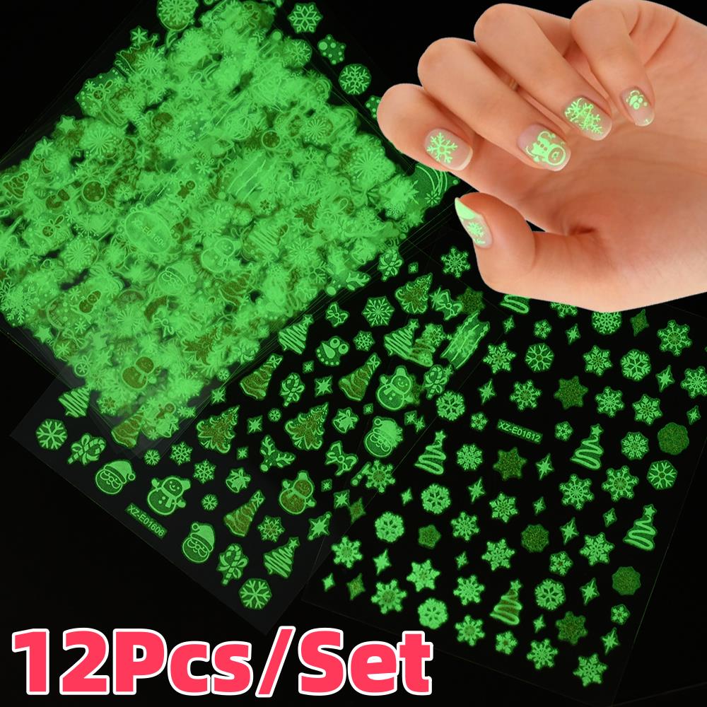 12Pcs/Set 3D Luminous Christma - đánh giá và giá Nail Art Xmas Tree