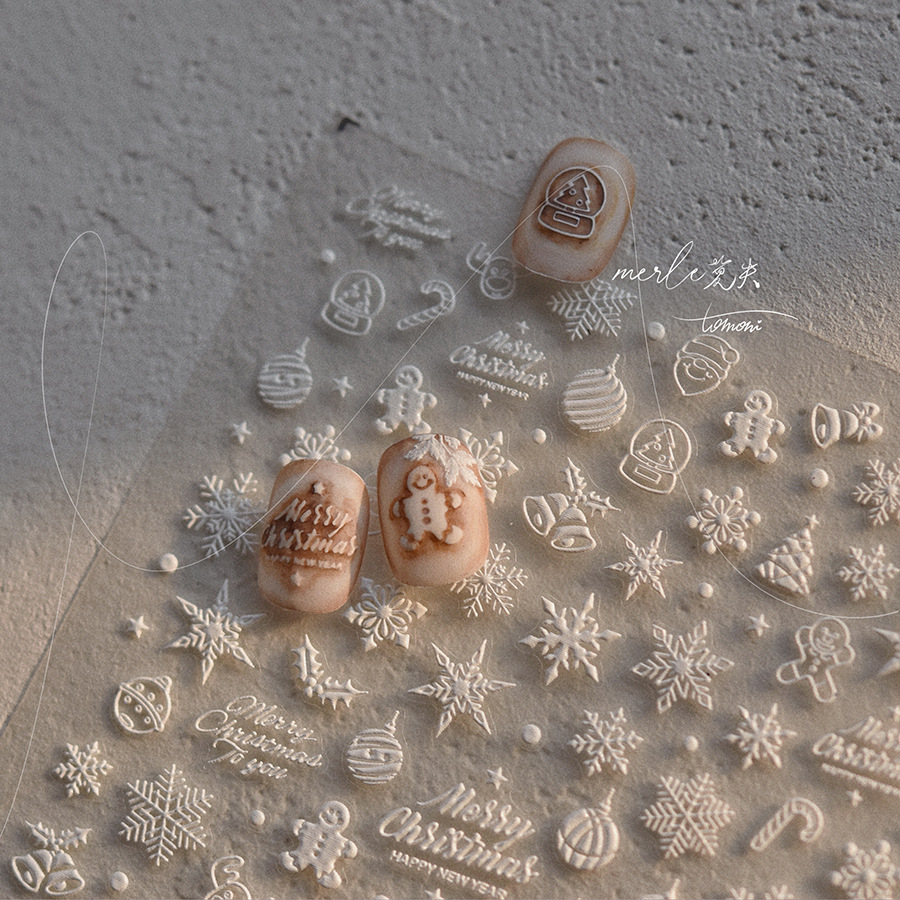5D Relief Pure White Merry Chr - đánh giá và giá Nail Art Xmas Tree