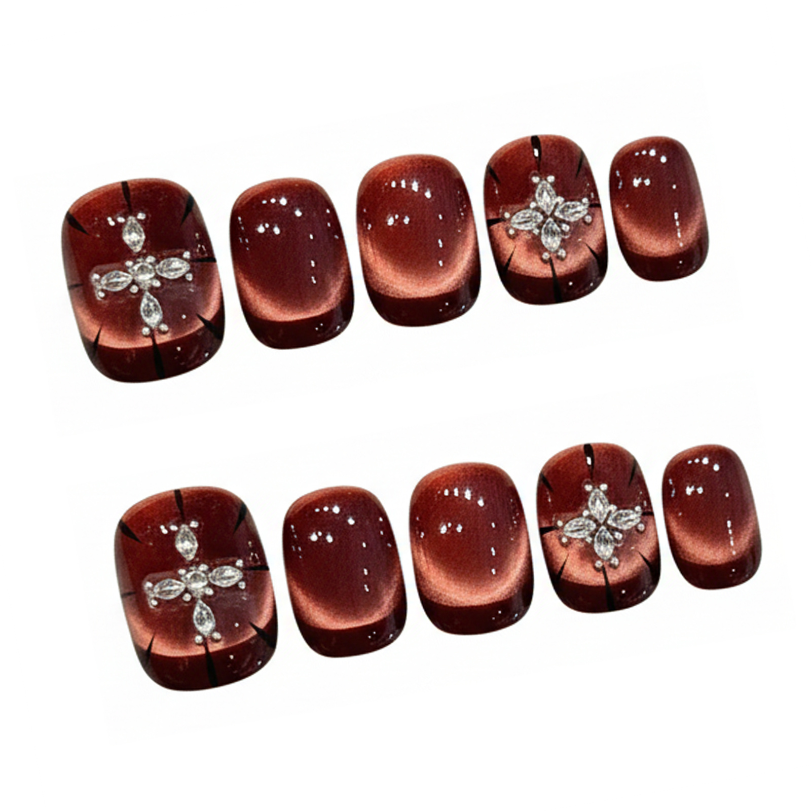 10pcs Wine-red Cat's Eye Press - đánh giá và giá Nail Art Design