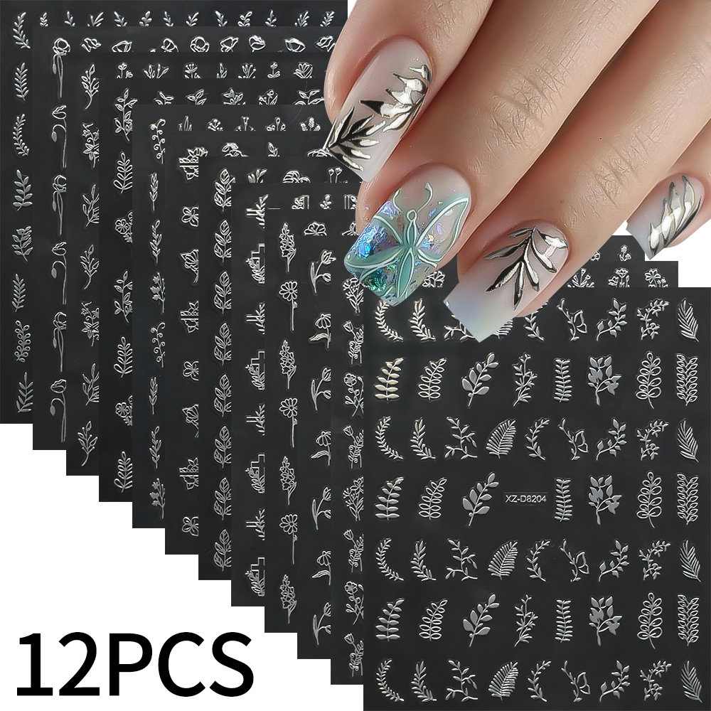 12pcs/set 3D Shiny Leaf Flower - đánh giá và giá Nail Art Leopard