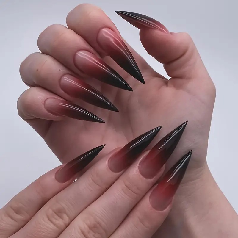 24pcs Glossy Black Fake Nails  - đánh giá và giá Nail Art Full Color