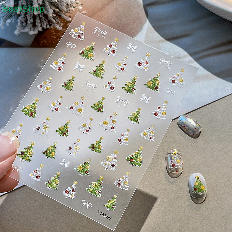 Xmas Tree Nail Stickers Emboss - đánh giá và giá Nail Art Xmas Tree