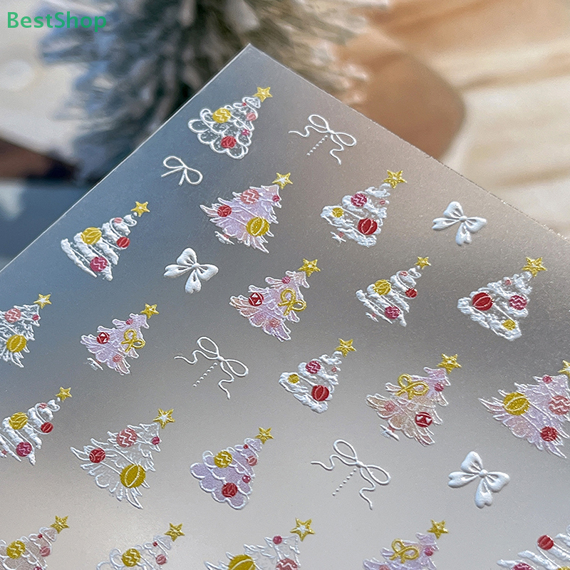 Xmas Tree Nail Stickers Emboss - đánh giá và giá Nail Art Xmas Tree