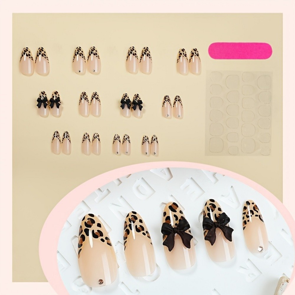 24pcs French Almond Press on N - đánh giá và giá Nail Art Leopard
