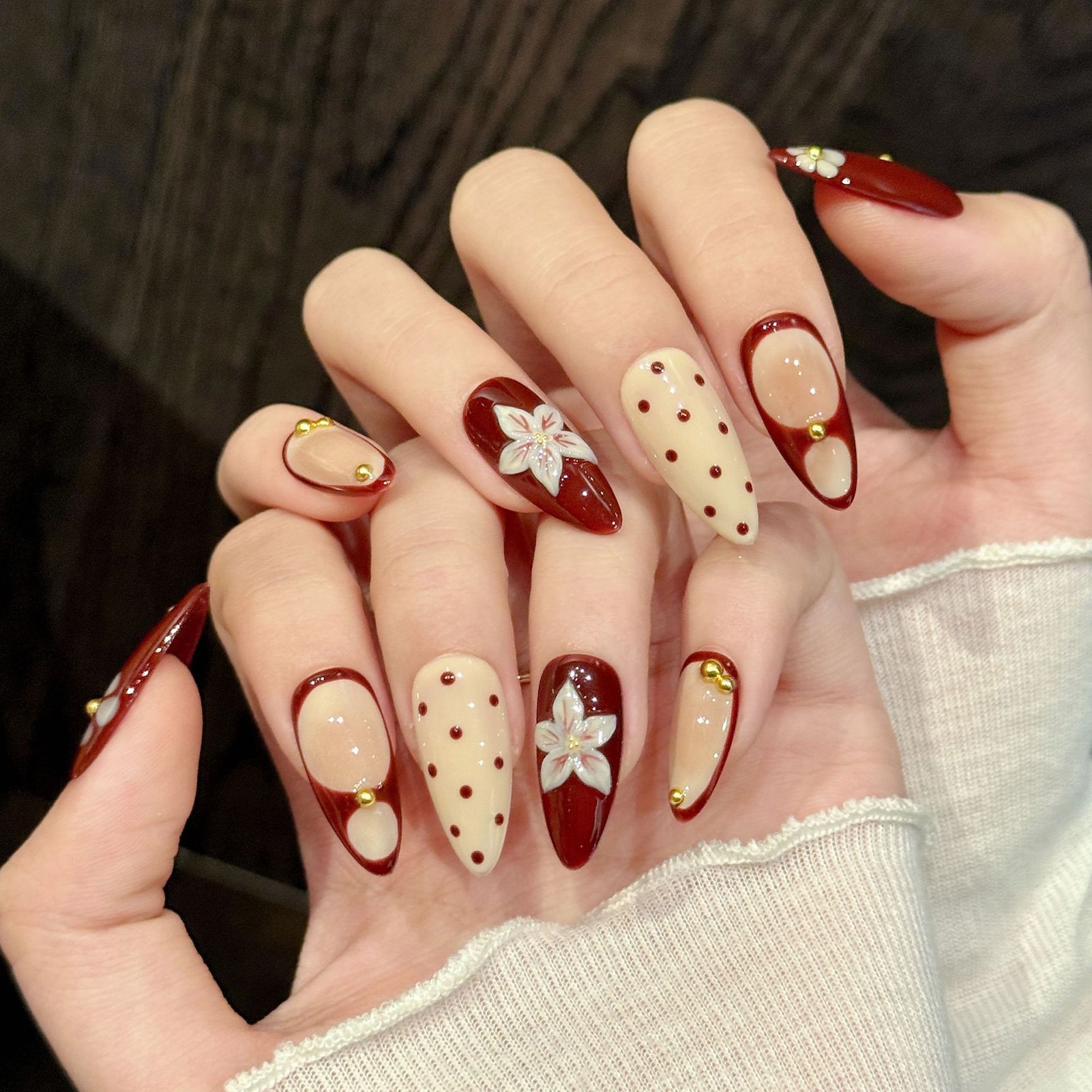 10pcs Handmade Wine Red French - đánh giá và giá Nail Art Design