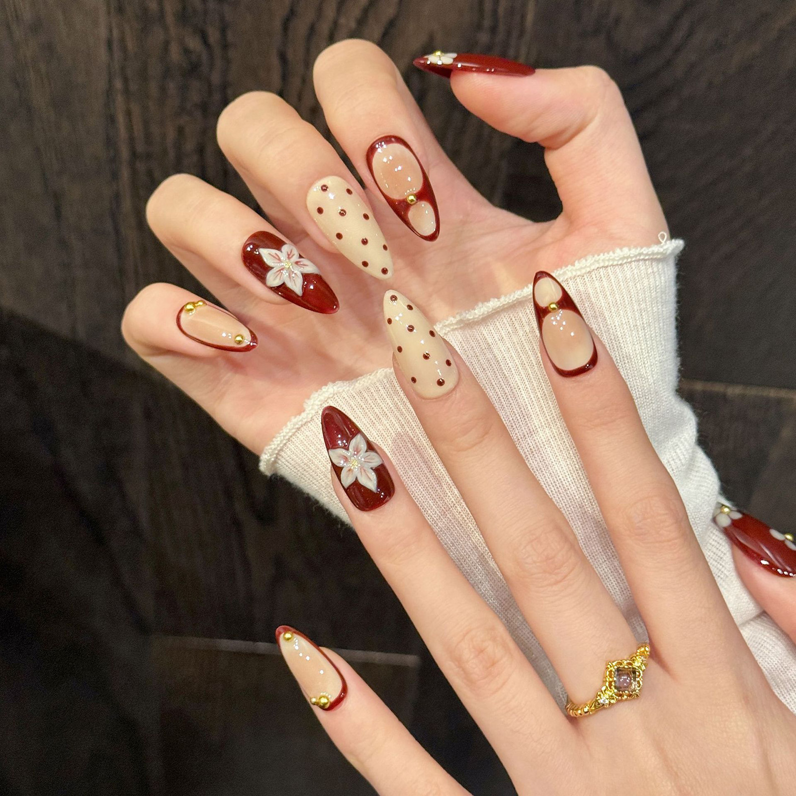 10pcs Handmade Wine Red French - đánh giá và giá Nail Art Design